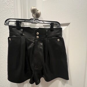 Iro Lydma Pleated Leather Shorts In Black